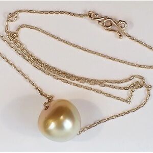 DESIGNER ARTISIAN TEN THOUSAND THINGS 10K HUGE GOLDEN PEARL NECKLACE